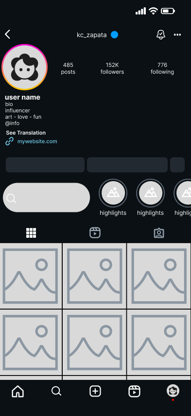 January 2025 Figma mockup — option 2, a search icon inside the highlights row